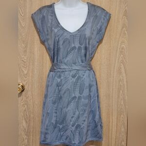Icebreaker Merino Wool Blue Gray Feather Pattern Dress Size Small